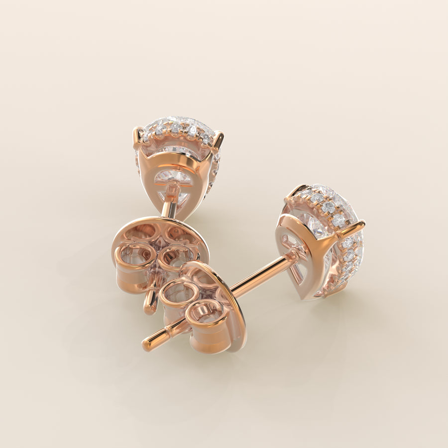 Stud oorbellen peer lab grown diamant met hidden halo, rosegoud