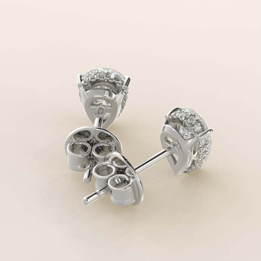 Stud oorbellen peer lab grown diamant met hidden halo, witgoud