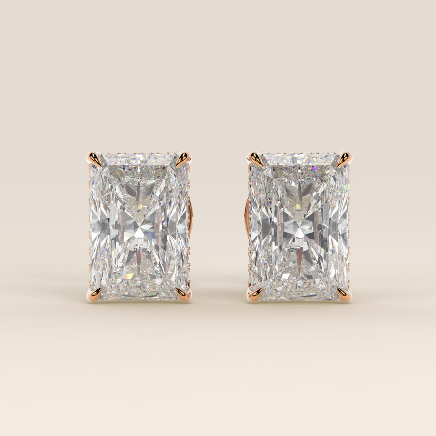 Stud oorbellen radiant lab grown diamant met hidden halo, rosegoud