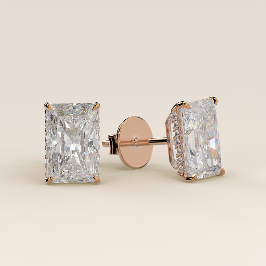 Stud oorbellen radiant lab grown diamant met hidden halo, rosegoud