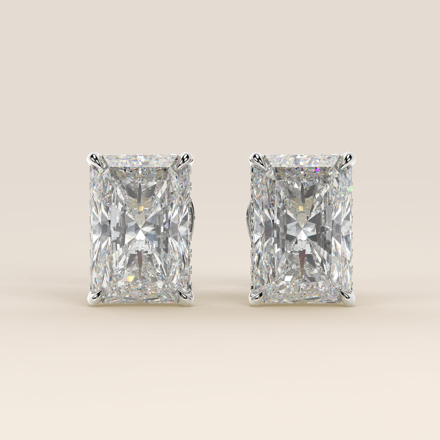 Stud oorbellen radiant lab grown diamant met hidden halo, witgoud