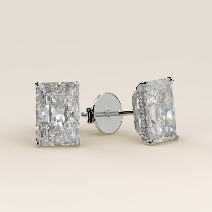 Stud oorbellen radiant lab grown diamant met hidden halo, witgoud