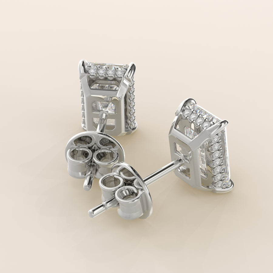 Stud oorbellen radiant lab grown diamant met hidden halo, witgoud