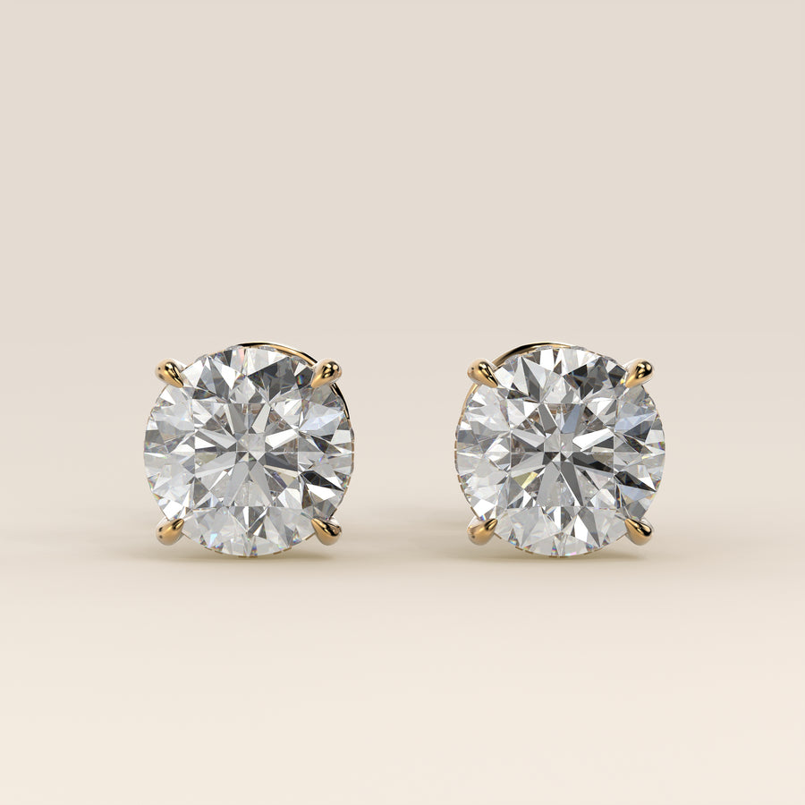 Stud oorbellen rond lab grown diamant met hidden halo, geelgoud