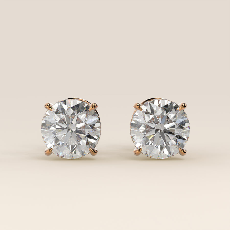 Stud oorbellen rond lab grown diamant met hidden halo, rosegoud