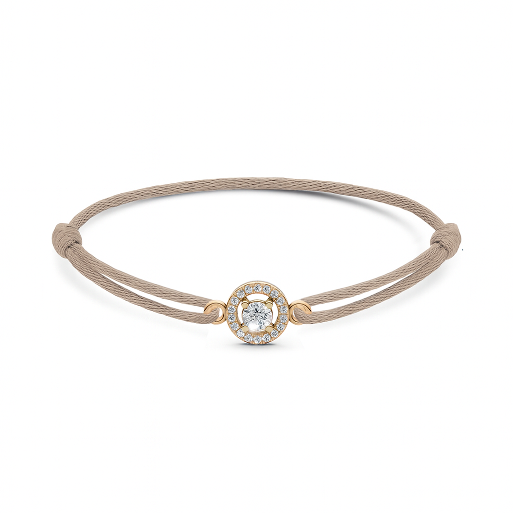 Armband Rond Briljant Halo met Satijnenkoord - 18K Geelgoud - 0,6 ct