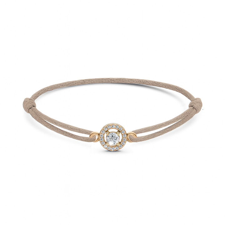 Armband Rond Briljant Halo met Satijnenkoord - 18K Geelgoud - 0,6 ct