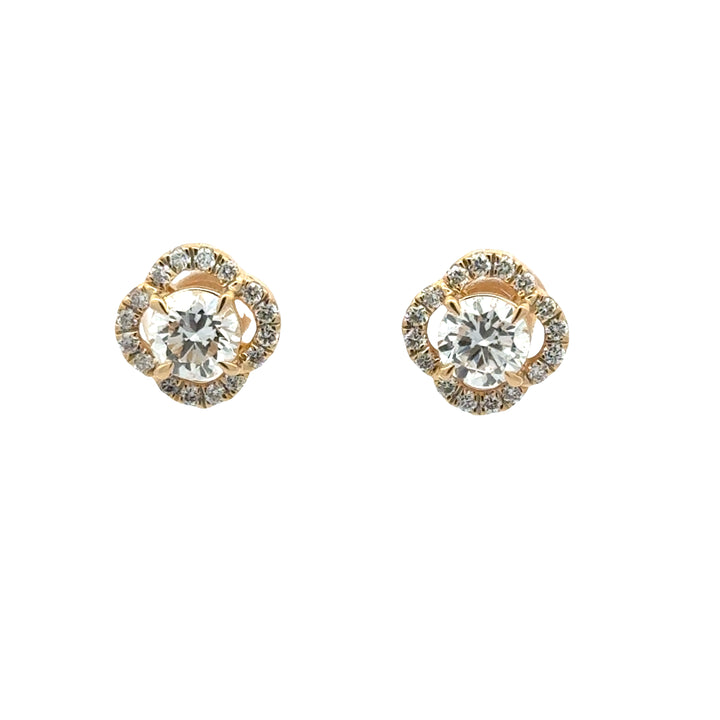 Rond Briljant Flower Stud Oorbellen - 18K Geelgoud - 1,51 ct