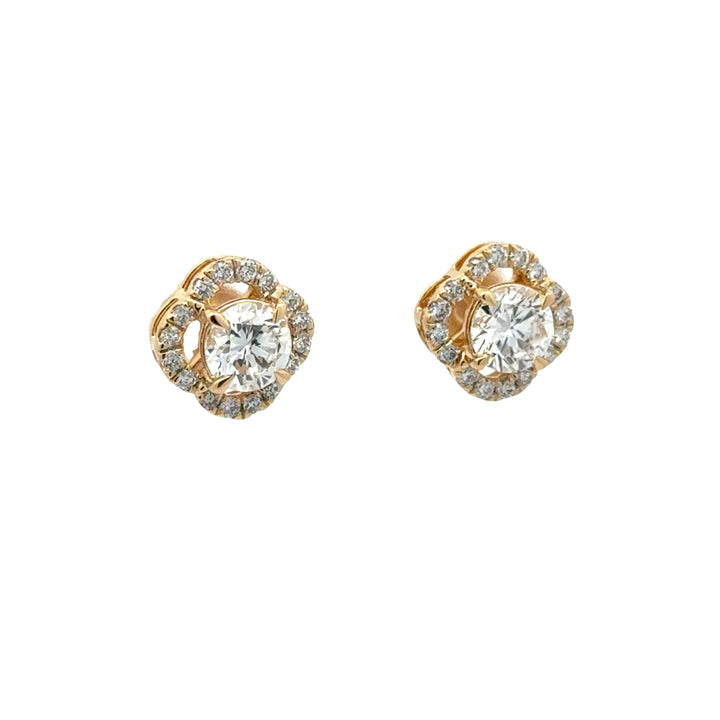 Rond Briljant Flower Stud Oorbellen - 18K Geelgoud - 1,51 ct
