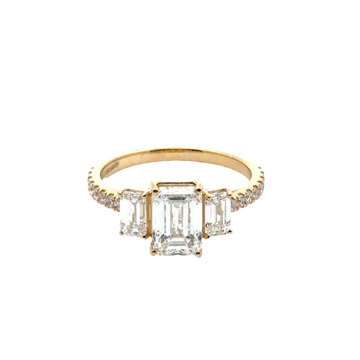 Emerald Trilogy Ring met pave band - 18K Geelgoud - 2,45 ct