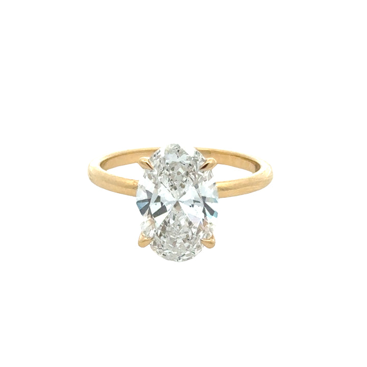 Ovale Solitair Ring met Hidden Halo - 18K Geelgoud - 3,12 ct