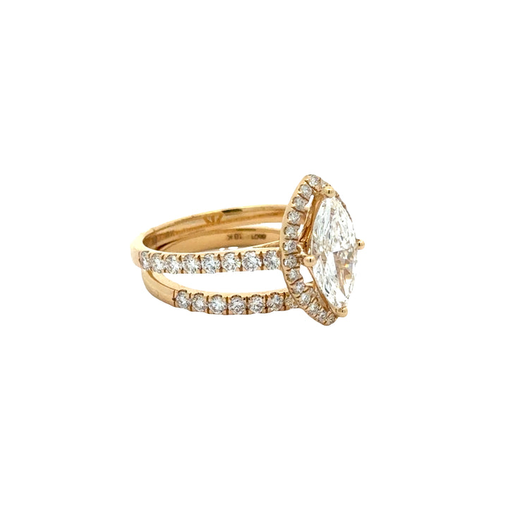 Marquise Halo ring met Pave Band en Aanschuifring - 18k Geelgoud - 2,08 ct