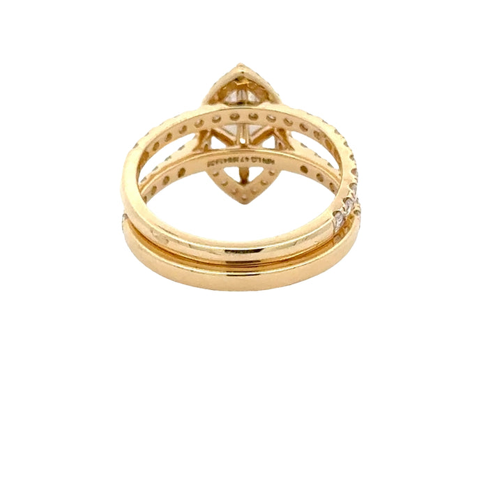 Marquise Halo ring met Pave Band en Aanschuifring - 18k Geelgoud - 2,08 ct