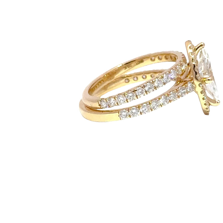Marquise Halo ring met Pave Band en Aanschuifring - 18k Geelgoud - 2,08 ct