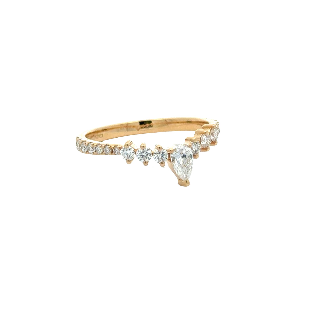 Gebogen Rijring met Peer en ronde briljanten - 18K Geelgoud - 0,58 ct
