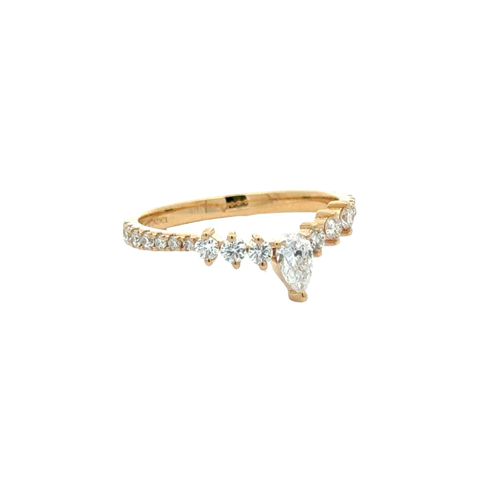 Gebogen Rijring met Peer en ronde briljanten - 18K Geelgoud - 0,58 ct