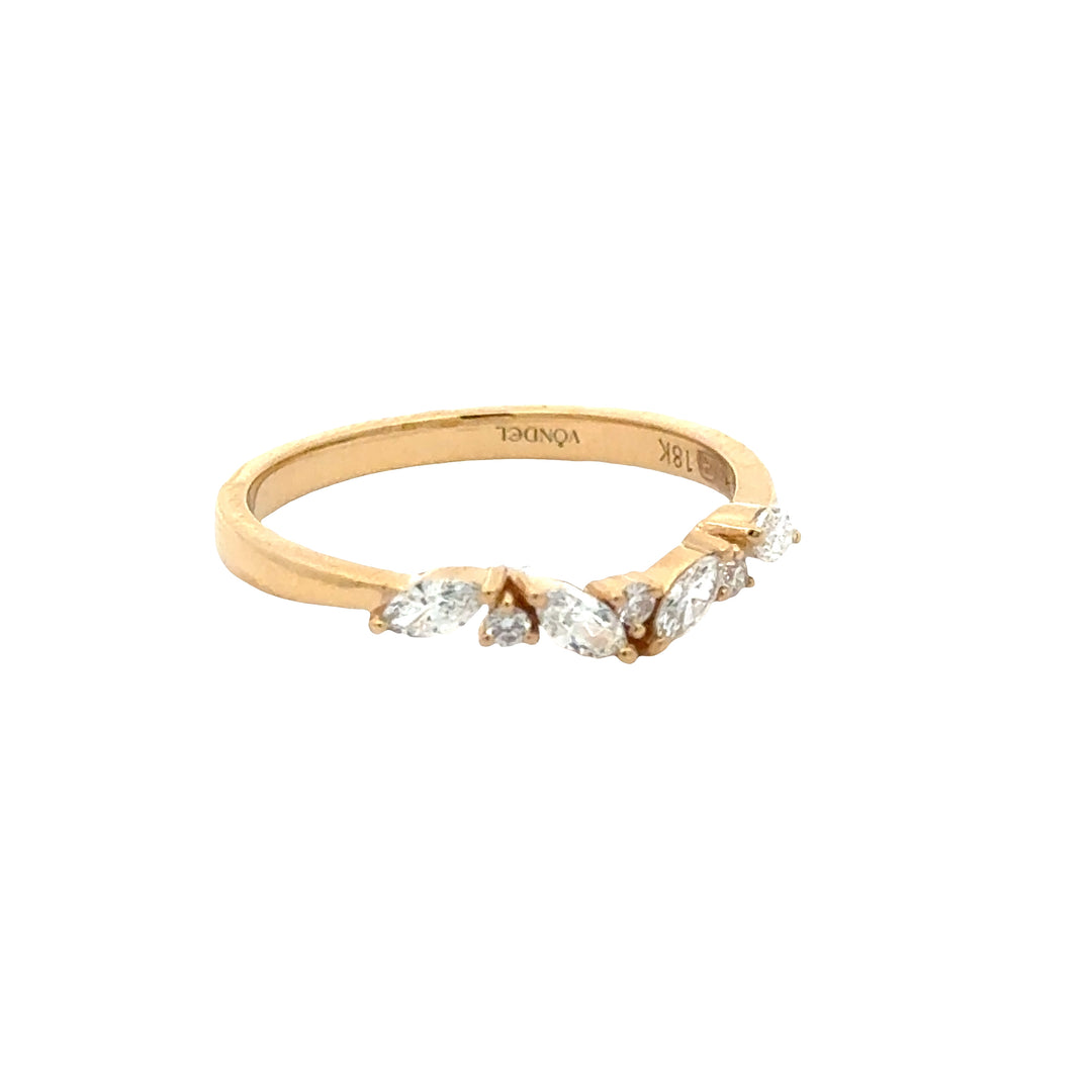 V-vormige Ring met Marquise en Rond Briljant - 18K Geelgoud - 0,30 ct