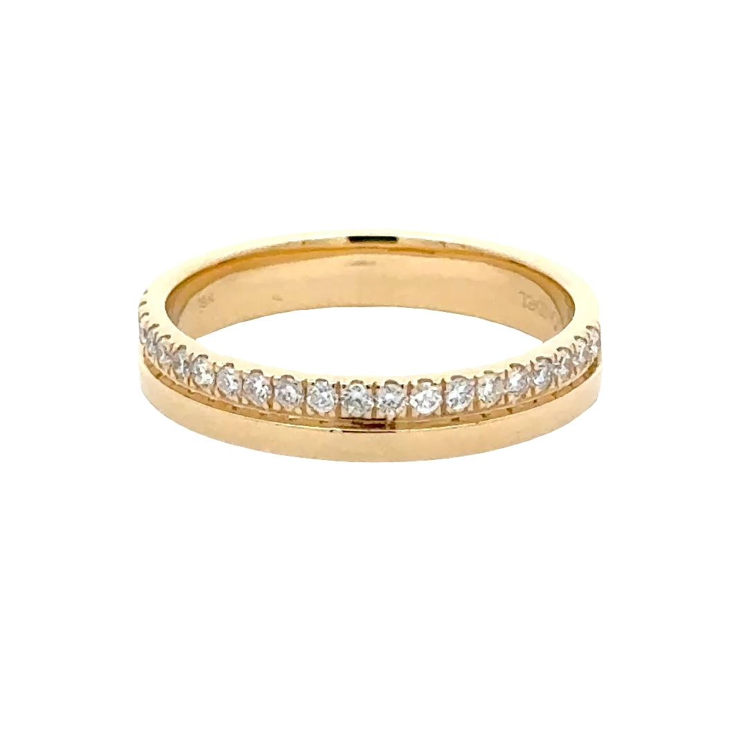 Brede Ring Half Pave Gezet - 18K Geelgoud - 0,20 ct