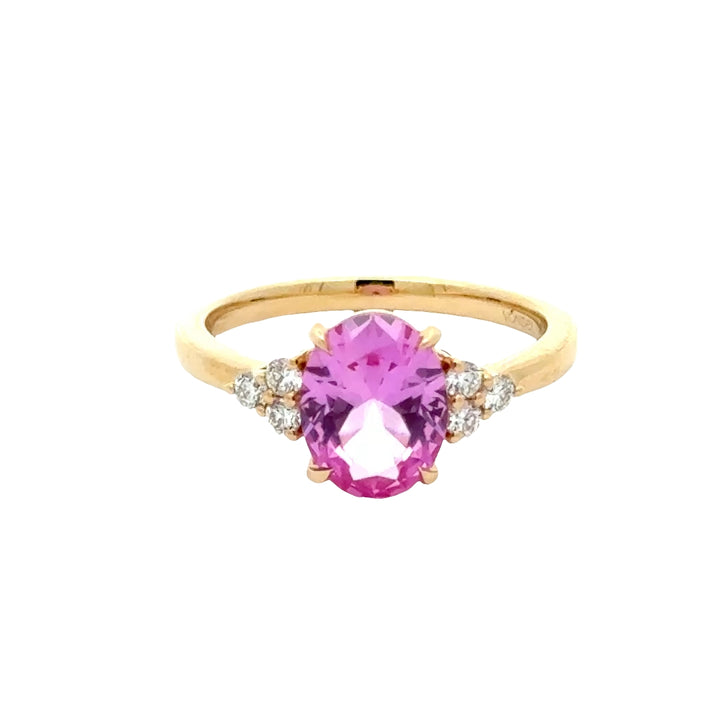 Pink Sapphire 2 ct Oval Ring met Diamant  - 18K Geelgoud