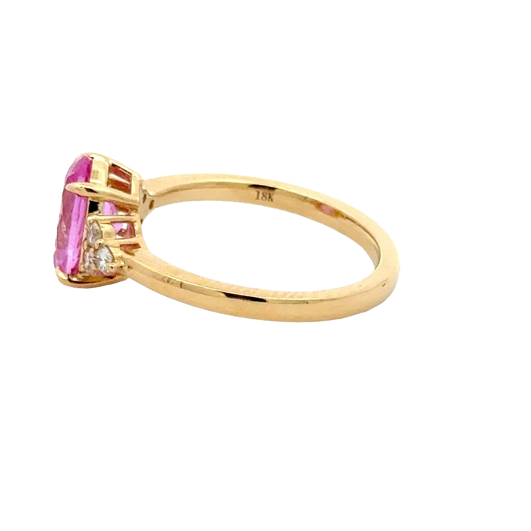 Pink Sapphire 2 ct Oval Ring met Diamant  - 18K Geelgoud