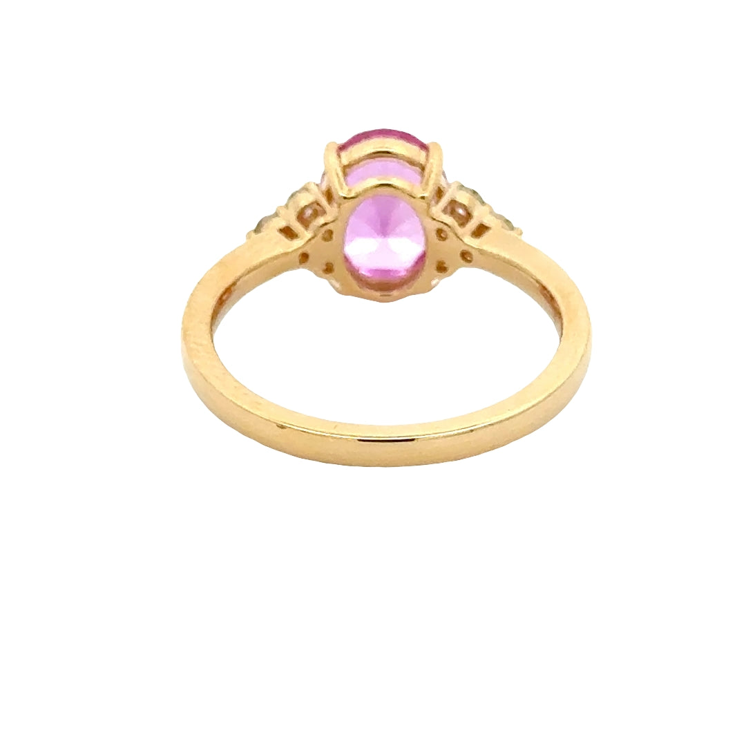 Pink Sapphire 2 ct Oval Ring met Diamant  - 18K Geelgoud