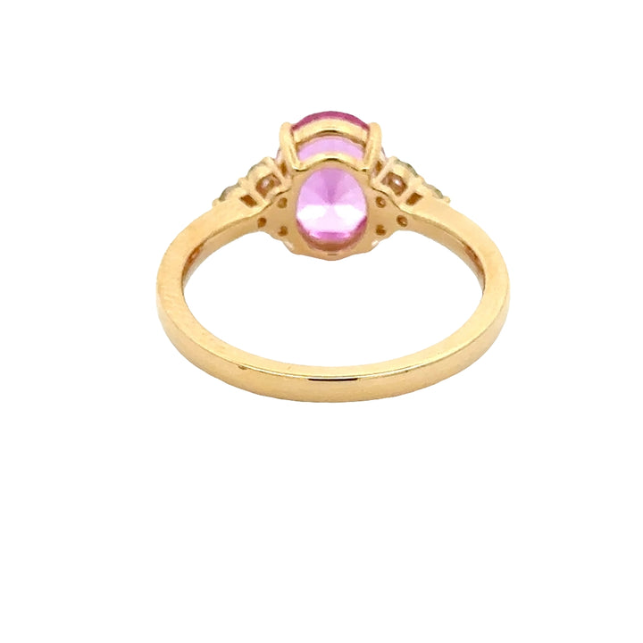 Pink Sapphire 2 ct Oval Ring met Diamant  - 18K Geelgoud