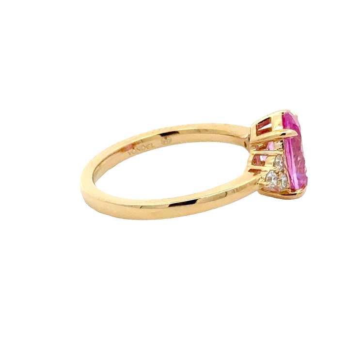 Pink Sapphire 2 ct Oval Ring met Diamant  - 18K Geelgoud
