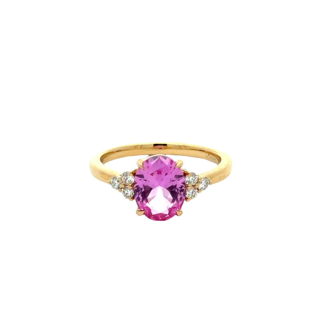Pink Sapphire 2 ct Oval Ring met Diamant  - 18K Geelgoud