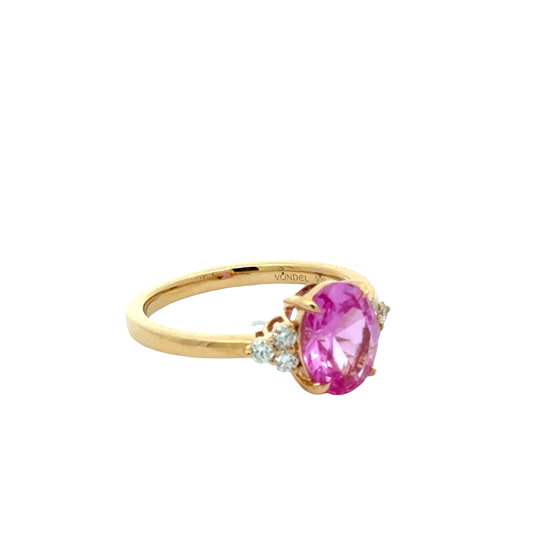 Pink Sapphire 2 ct Oval Ring met Diamant  - 18K Geelgoud