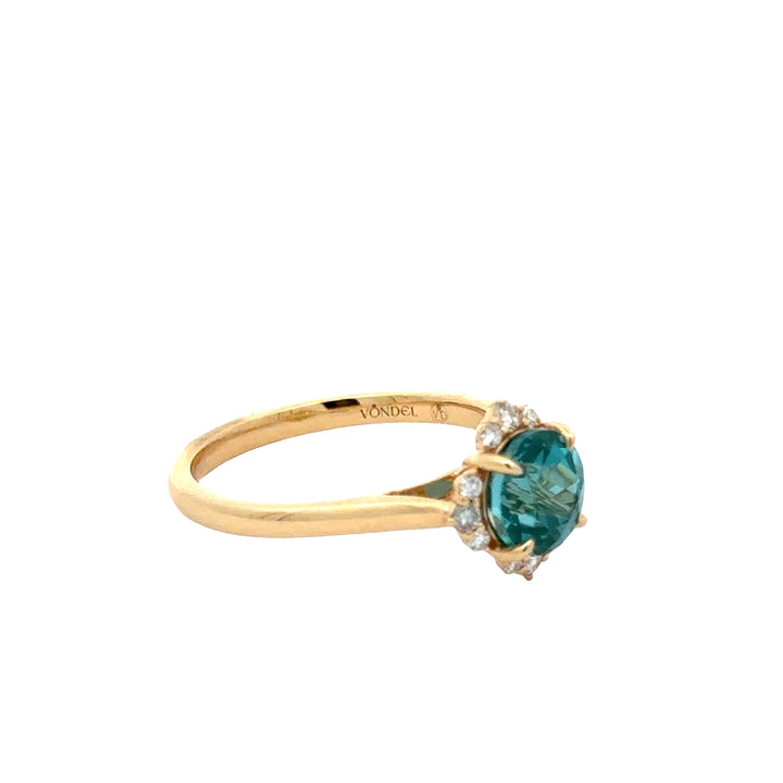 Petrol Spinel 1,5 ct Round Brilliant Ring met Diamant  - 18K Geelgoud