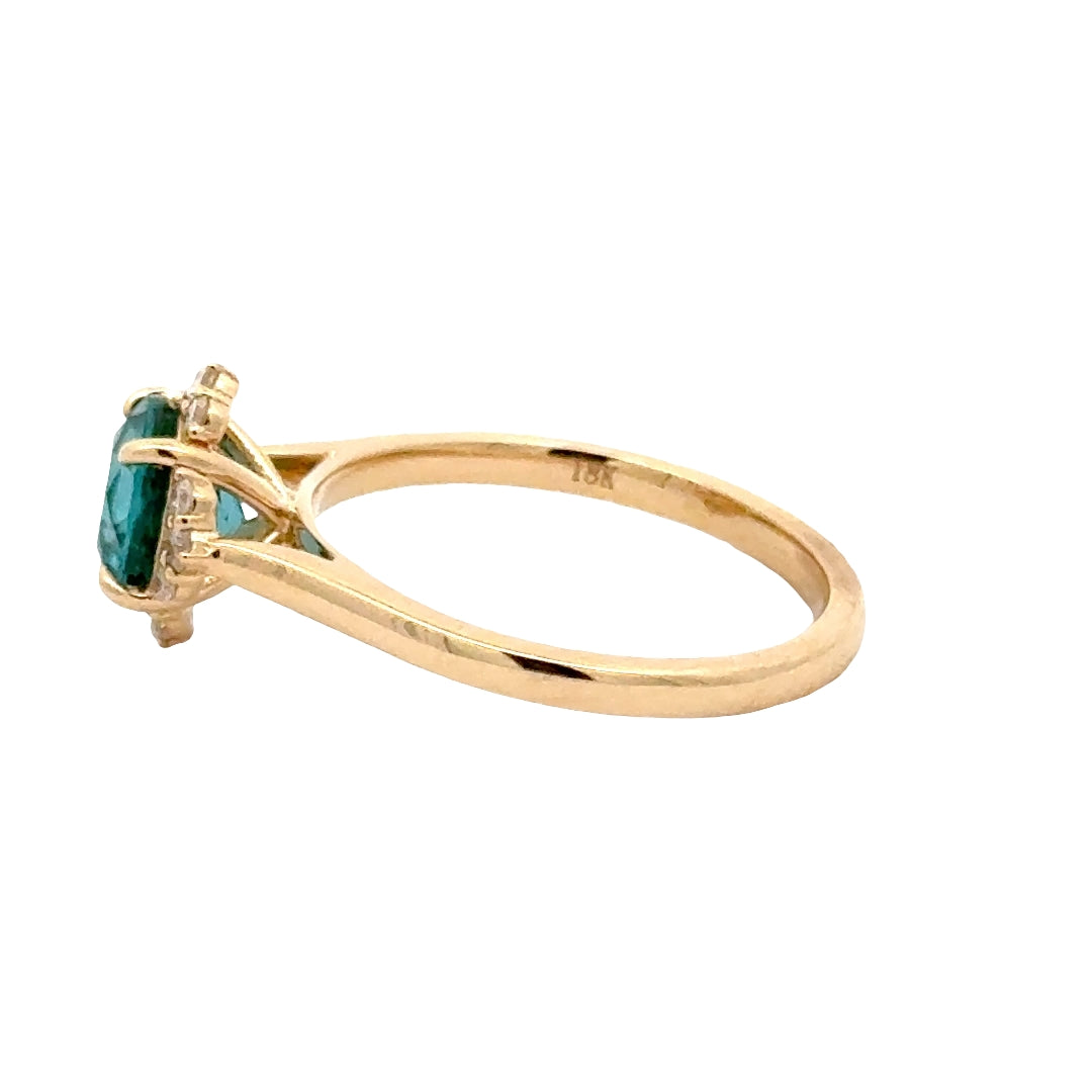 Petrol Spinel 1,5 ct Round Brilliant Ring met Diamant  - 18K Geelgoud