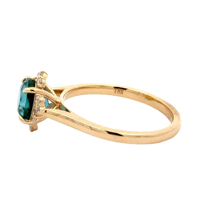 Petrol Spinel 1,5 ct Round Brilliant Ring met Diamant  - 18K Geelgoud