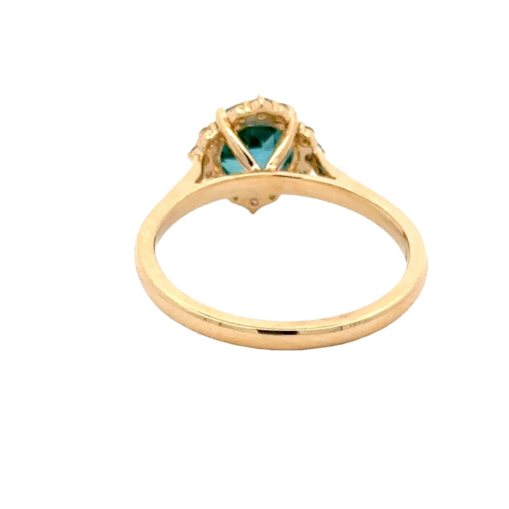 Petrol Spinel 1,5 ct Round Brilliant Ring met Diamant  - 18K Geelgoud