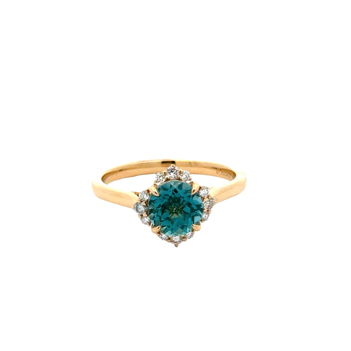 Petrol Spinel 1,5 ct Round Brilliant Ring met Diamant  - 18K Geelgoud