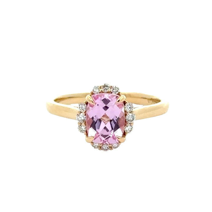 Pink Sapphire 2 ct Radiant Ring met Diamant  - 18K Geelgoud
