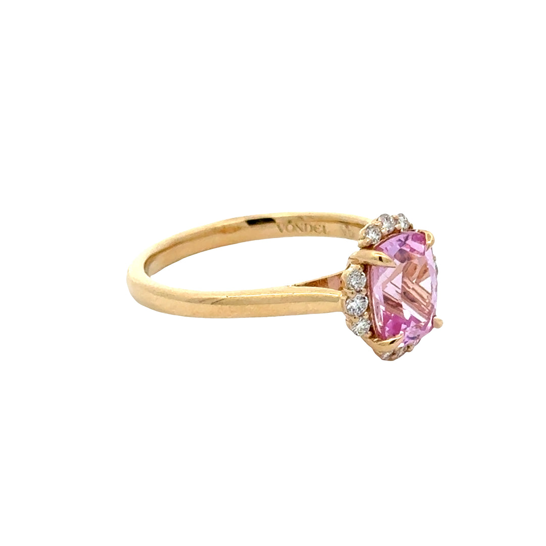 Pink Sapphire 2 ct Radiant Ring met Diamant  - 18K Geelgoud