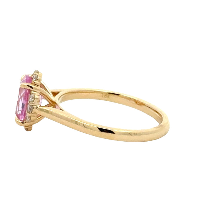 Pink Sapphire 2 ct Radiant Ring met Diamant  - 18K Geelgoud