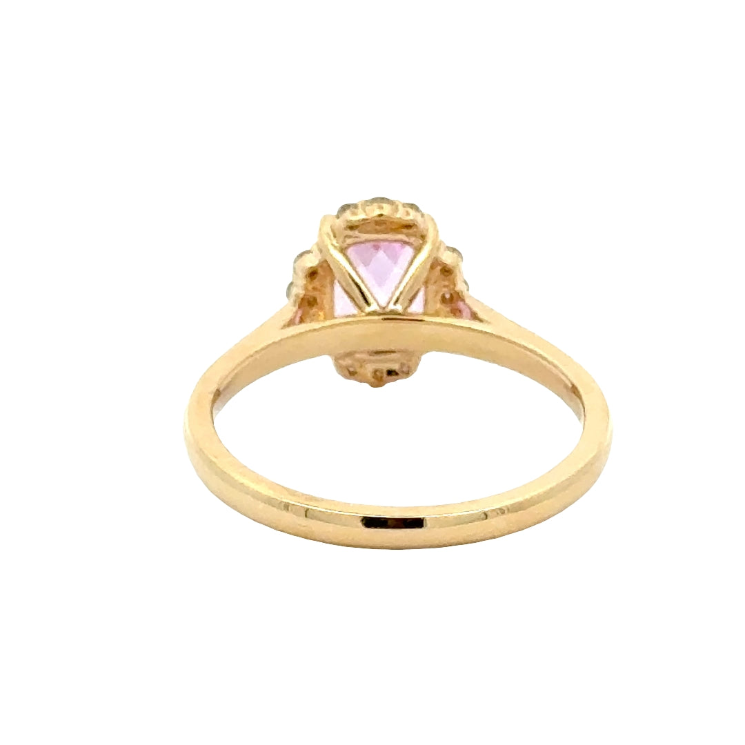 Pink Sapphire 2 ct Radiant Ring met Diamant  - 18K Geelgoud