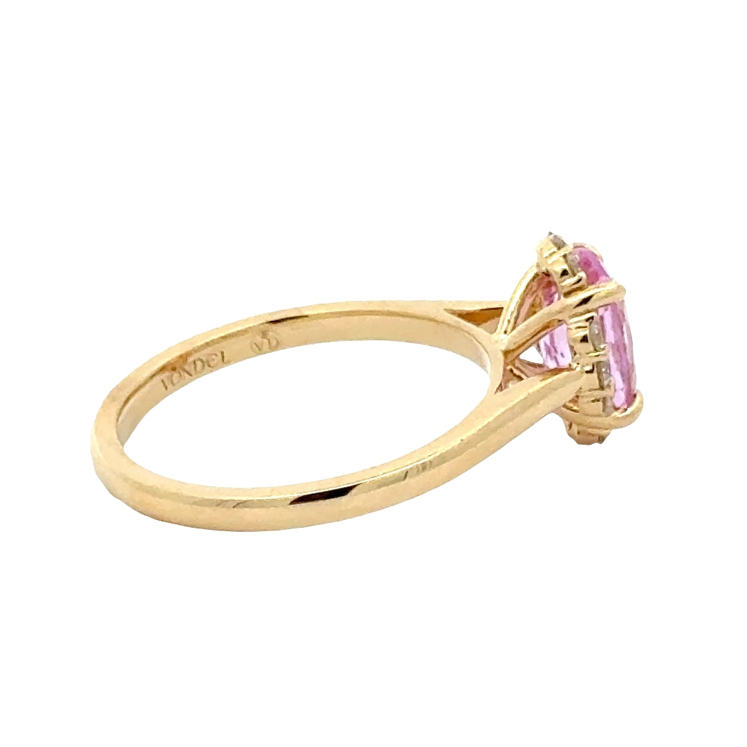Pink Sapphire 2 ct Radiant Ring met Diamant  - 18K Geelgoud