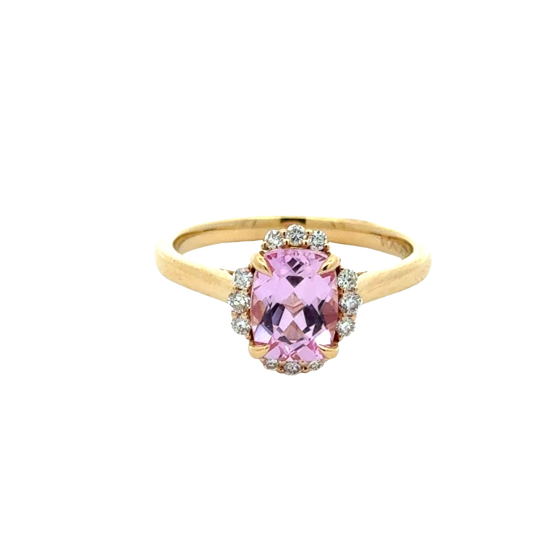 Pink Sapphire 2 ct Radiant Ring met Diamant  - 18K Geelgoud