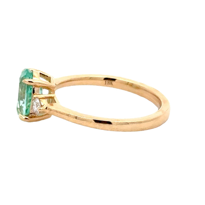 Bluish Green Sapphire 1,5 ct Oval Trilogy Ring met Diamant  - 18K Geelgoud