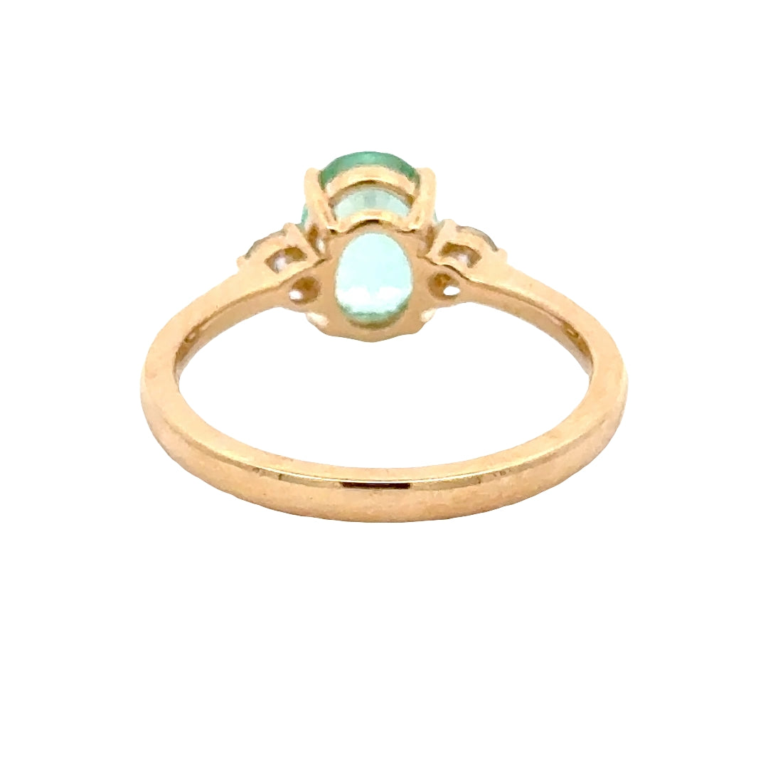 Bluish Green Sapphire 1,5 ct Oval Trilogy Ring met Diamant  - 18K Geelgoud
