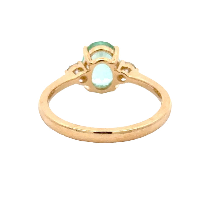 Bluish Green Sapphire 1,5 ct Oval Trilogy Ring met Diamant  - 18K Geelgoud