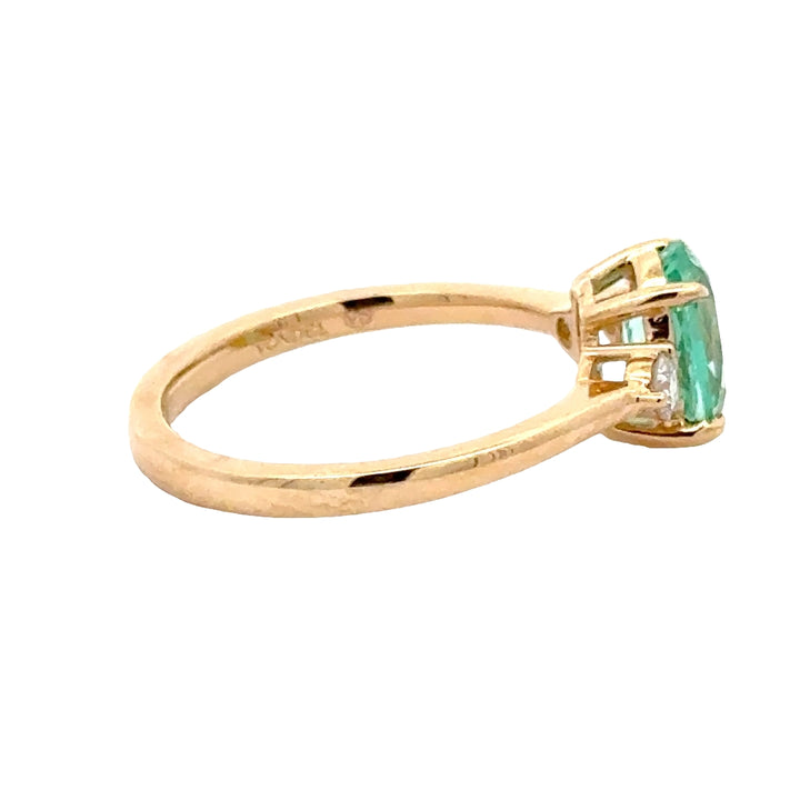 Bluish Green Sapphire 1,5 ct Oval Trilogy Ring met Diamant  - 18K Geelgoud