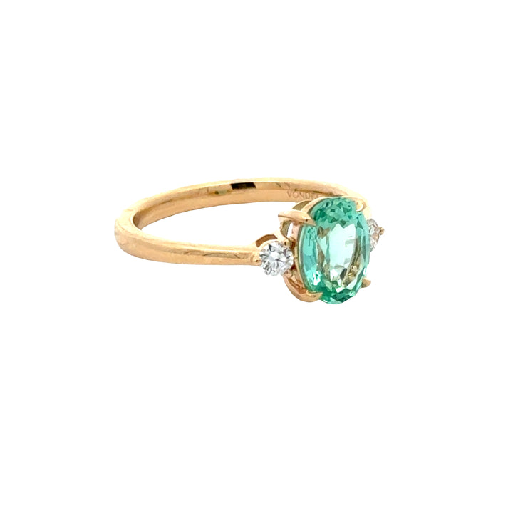 Bluish Green Sapphire 1,5 ct Oval Trilogy Ring met Diamant  - 18K Geelgoud