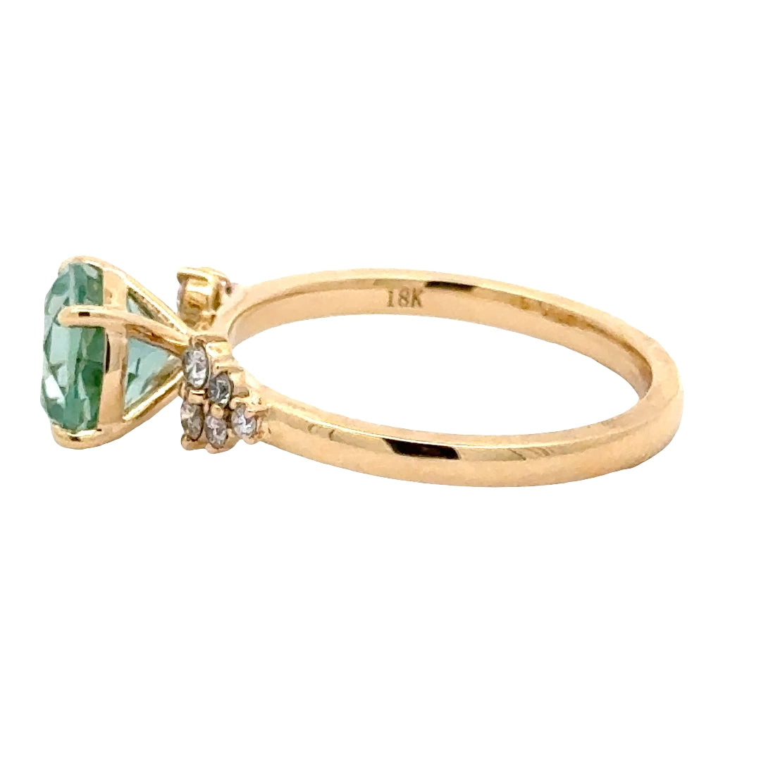 Bluish Green Spinel 2 ct Round Brilliant Ring met Diamant  - 18K Geelgoud
