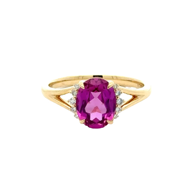 Purple Pink Sapphire 2,5 ct Oval Ring met Diamant  - 18K Geelgoud
