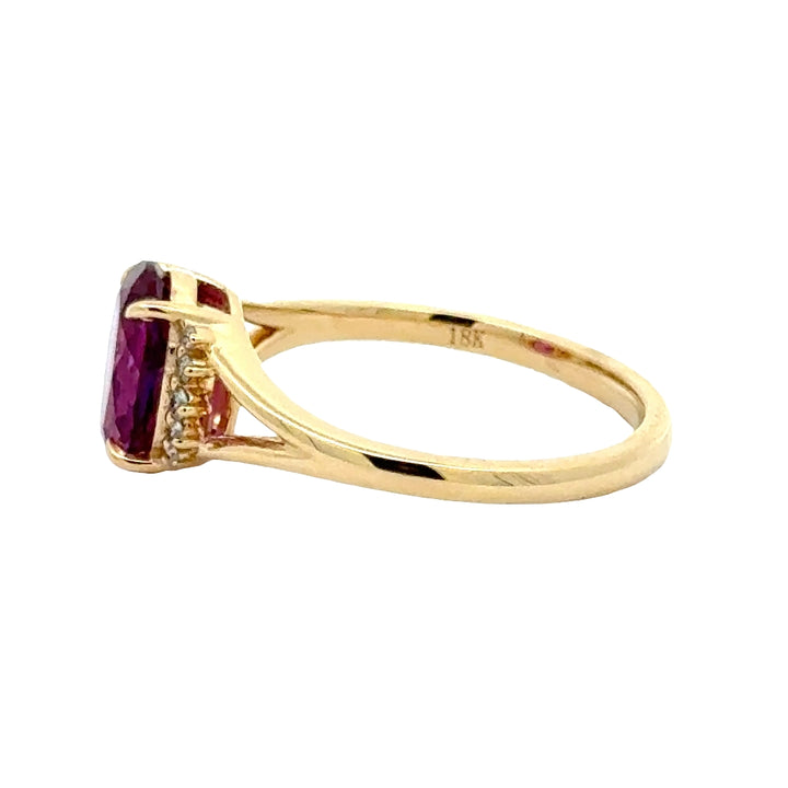 Purple Pink Sapphire 2,5 ct Oval Ring met Diamant  - 18K Geelgoud