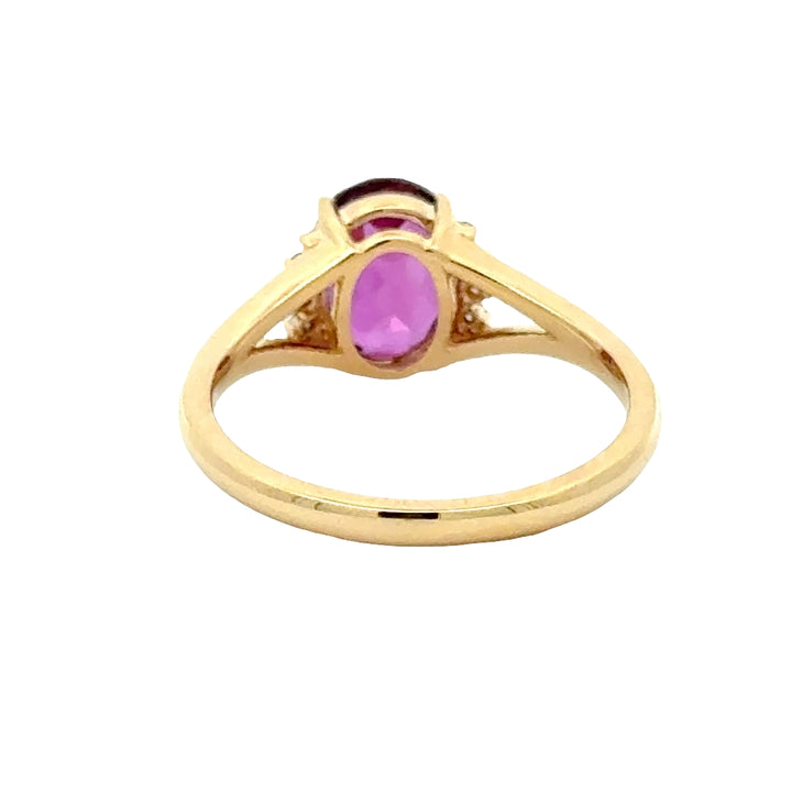 Purple Pink Sapphire 2,5 ct Oval Ring met Diamant  - 18K Geelgoud