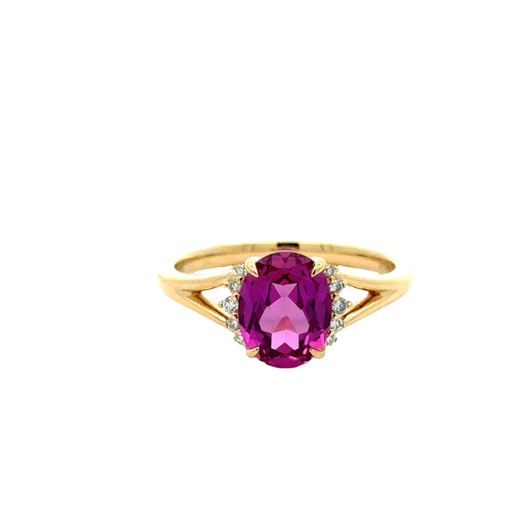 Purple Pink Sapphire 2,5 ct Oval Ring met Diamant  - 18K Geelgoud